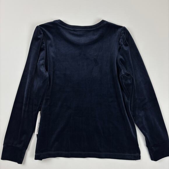 Chico's Zenergy Navy Velour Puffed Shoulder Long Sleeve Top NWT Size 1 Med - Picture 7 of 12